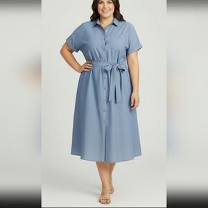 Banana Republic Light Blue Belted Shirt Midi Dress XXL NWT